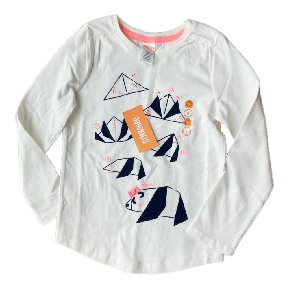 New with flaws sz 5 Gymboree White Tee shirt Panda Origami Design Polar Pink NEW